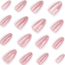 Tips Art Pembe Kedi Gözü Badem 24’lü Takma Tırnak Seti ve Zararsız Yapıştırıcı