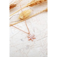 Taşlı Lotus Çiçeği Rose Gümüş Kolye 8091