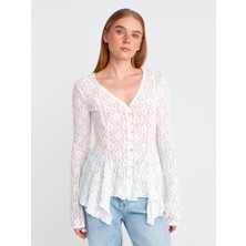 60433 Dilvin Düğmeli Peplum Dantel Hırka