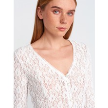 60433 Dilvin Düğmeli Peplum Dantel Hırka