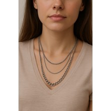 Gümüş Renkli Katmanlı Unisex Kolye Tasarımı