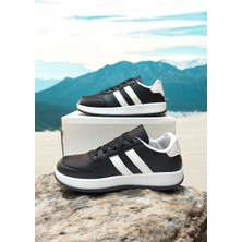 Siyah-Beyaz Iki Bantlı Unisex Günlük Hafif Taban Sneaker Spor Ayakkabı