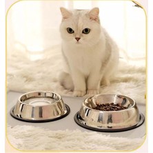Paras Ticaret Hayvanlar Için Çelik Kaydırmaz Taban Küçük Boy Su Mama Vb Kabı Kedi Köpek Su Mama Kabı (Alt Taban: 15,5 cm