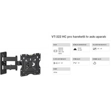 Tv Askı Aparatı 22-42 Inç Çift Kollu Haraketli Duvar Tipi Vontech Vt 322 Hc Pro