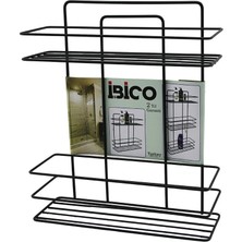 Siyah  2 Katlı - Dikdörtgen   Metal  Banyo Köşelik - Duşkabin Raf - Şampuanlık (5047)