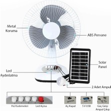 3 Kademeli Fan Vantilatör Ampul - Ledli - Solarlı Powerbank (5047)