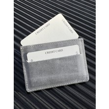 Deri Kartlık & Kartvizitlik Gerçek Deri El Yapımı Gri Renkte