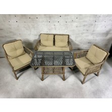 Sümer Rattan Bahçe Balkon Oturma Takımı – 4 Kişilik, Minderli, Metal Gövdeli, Orta Sehpa Dahil
