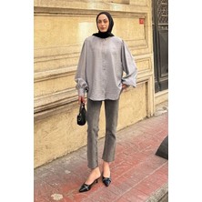 Sedef Balon Kol Gömlek Gri