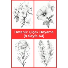 Botanik Çiçek Boyama Sayfaları 5, (8 Adet A4 Boyut)
