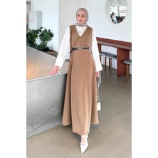 Düğme Detaylı Kolsuz Tesettür Elbise Çikolata Kahve