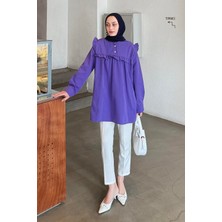 Hakim Yaka Önü Pileli Tunik Mor