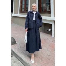 Cep Detaylı Ikili Etek Tesettür Takım Lacivert