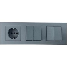Ovivo Grano Füme Üçlü Set Topraklı Priz + Komütatör + Komütatör