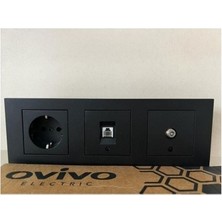Ovivo Siyah 3 Lü Set Topraklı Priz Numeris Uydu 3 Lü Çerçeve