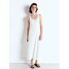 American Vintage U Yaka Düz Beyaz Standart Kadın Elbise YRU14AE25_BLANC