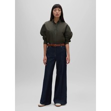 Aspesi Yüksek Bel Geniş Paça Standart Koyu Indigo Kadın Denim Pantolon G 0160 G371