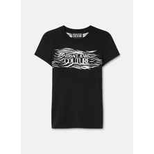 Versace Jeans Couture Yuvarlak Yaka Baskılı Siyah Kadın T-Shirt 78HAH606