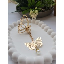 Kelebek Model Sallantılı ve Inci Detaylı Metal Kadın Mandal Toka(4 Cm)