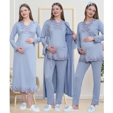 Mecit 1519 Mavi Lohusa Sabahlık Gecelik Pijama Set