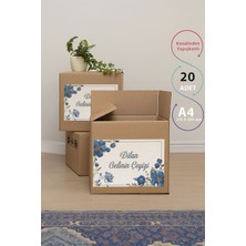 Azresa 20'li Mavi Çiçekli Çeyiz Kutusu Etiketi Zarif Tasarımı ile Özel Günler İçin