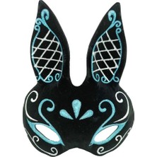 Siyah Mavi Beyaz Simli Tavşan Maskesi