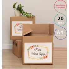 Azresa Yapışkanlı Çeyiz Kutusu Etiketi 20 Adet A4 Renkli Tasarım ile Özel Günler İçin