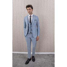 Erkek Slim Fit Sivri Yaka Yelekli Takım Elbise