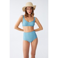 Akbeniz Kadın Basic Turkuaz Pedli Yüksek Bel Bikini Takımı