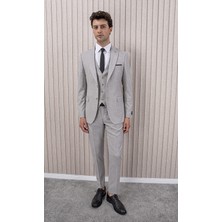 Erkek Likralı Slim Fit Sivri Yaka Yelekli Takım Elbise