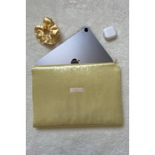 Tereyağ Sarısı Saten Tablet Çantası, Sarı Saten Tablet Kılıfı, Sarı Tablet Çantası