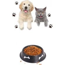 Paras Ticaret Hayvanlar Için Çelik Kaydırmaz Küçük Boy Su Mama Vb. Kabı Kedi Köpek Su Mama Kabı Kemik Baskılı Siyah (Alt Taban: 15,7 Cm)