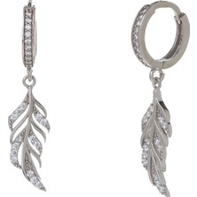 Yaprak Model-2 925 Ayar Gümüş Zirkon Taşlı Kadın Küpe