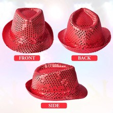 Disko Star Kırmızı Payetli Fötr Şapka Yetişkin Boy - LKM9993-3842