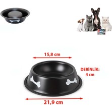 Paras Ticaret Hayvanlar için Çelik Kaydırmaz Büyük Boy Su Mama vb. Kabı Kedi Köpek Su Mama Kabı Kemik Baskılı Siyah (Alt Taban: 21,9 Cm)