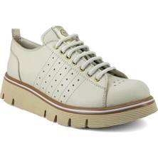 Mammamia 3755 Hakiki Deri Günlük Kadın Ayakkabı-Krem