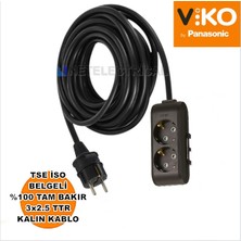 Multi-Let | Ikili 10 Metre Topraklı Çocuk Korumalı Grup Priz - 2'li, 10 M, Siyah - (3x2.5 Ttr Tam Bakır Kalın Kablolu)