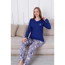 Çiçek Desenli Kadın Pijama Takımı - V Yaka Bamboo Likralı Viskon Uzun Kollu 2837UY
