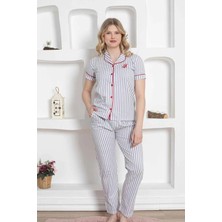 Gri Çizgili Gömlek Yaka Pijama Takımı 2568KY
