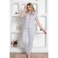 Gri Çizgili Gömlek Yaka Pijama Takımı 2568KY
