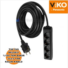 Multi-Let | Dörtlü 10 Metre Topraklı Çocuk Korumalı Grup Priz - 4'lü, 10 M, Siyah - (3x2.5 Ttr Tam Bakır Kalın Kablolu)