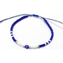 Funny Takı Hematit Doğaltaşlı Nazar ve Lacivert Beyaz Miyuki Round Boncuklu Unisex Bileklik