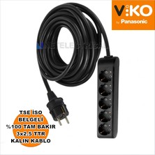 Multi-Let | Beşli 10 Metre Topraklı Çocuk Korumalı Grup Priz - 5'li, 10 M, Siyah - (3x2.5 Ttr Tam Bakır Kalın Kablolu)