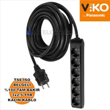 Multi-Let | Altılı 8 Metre Topraklı Çocuk Korumalı Grup Priz - 6'lı, 8 M, Siyah - (3x2.5 Ttr Tam Bakır Kalın Kablolu)