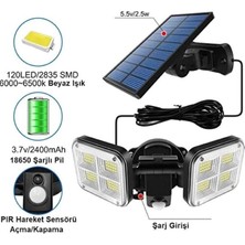 Teknofaji Solar Aydınlatma Lamba Güneş Enerjili 120LED Şarjlı Hareket Sensörlü,Dış Mekan,Bahçe,Garaj