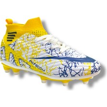 Laliga Çoraplı Krampon Beyaz Sarı Lacivert Desenli