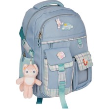 Kız Çocuk Turkuaz Kore Tarzı Kawaii Ilkokul Ortaokul Sırt Çantası – Ekstra Cepli, Peluş Anahtarlık