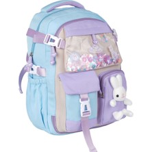 Kız Çocuk Kawaii Kore Tarzı Tavşan Figürlü Turkuaz Ilkokul ve Ortaokul Sırt Çantası