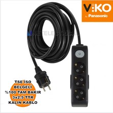 Multi-Let | Üçlü 10 Metre Anahtarlı Topraklı Çocuk Korumalı Grup Priz - 3'lü, 10 M, Siyah (3x2.5 Ttr Tam Bakır Kalın Kablolu)