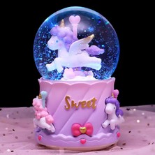 Renkli Atlı Karınca Unicorn Işıklı Püskürtmeli Müzikli Kar Küresi